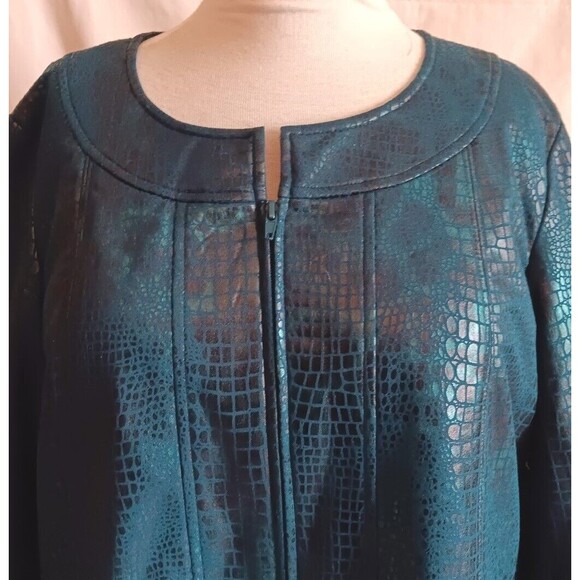 Susan Graver Style Jacket L Faux Leather Teal Blue - Picture 3 of 5